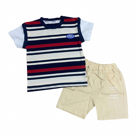 Modern Striped Tee & Cargo Shorts Set