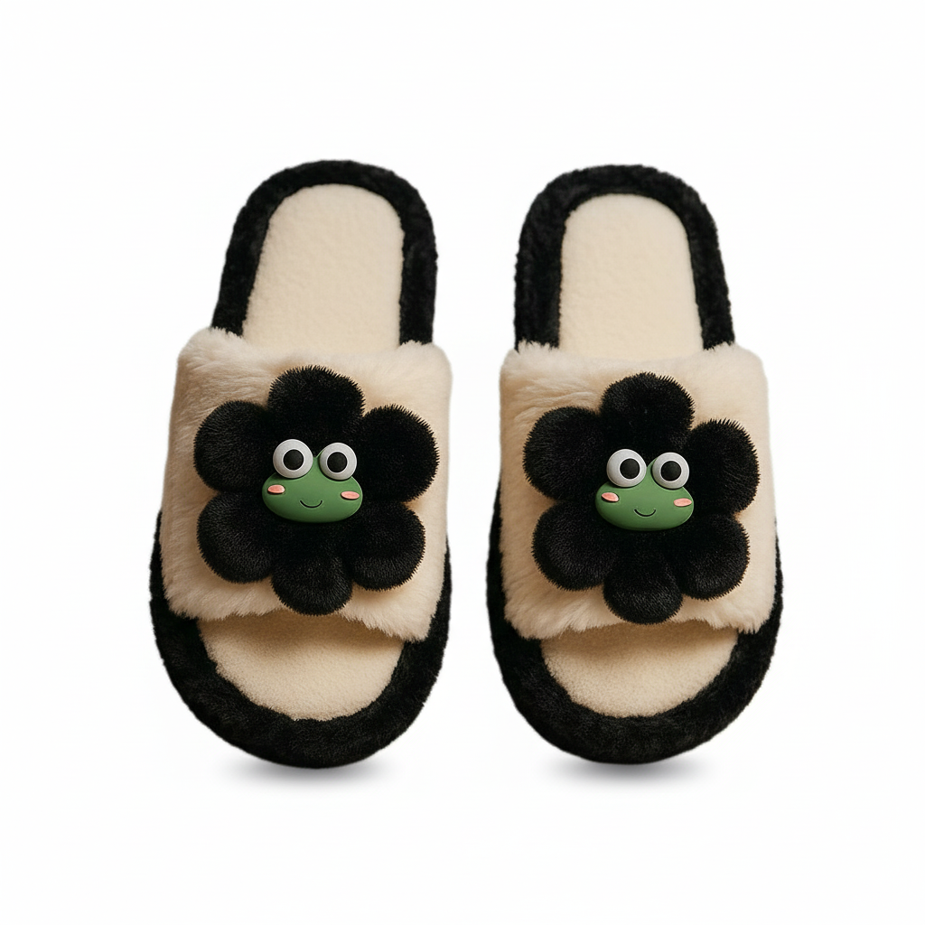 Fuzzy Froggy Flower Slippers