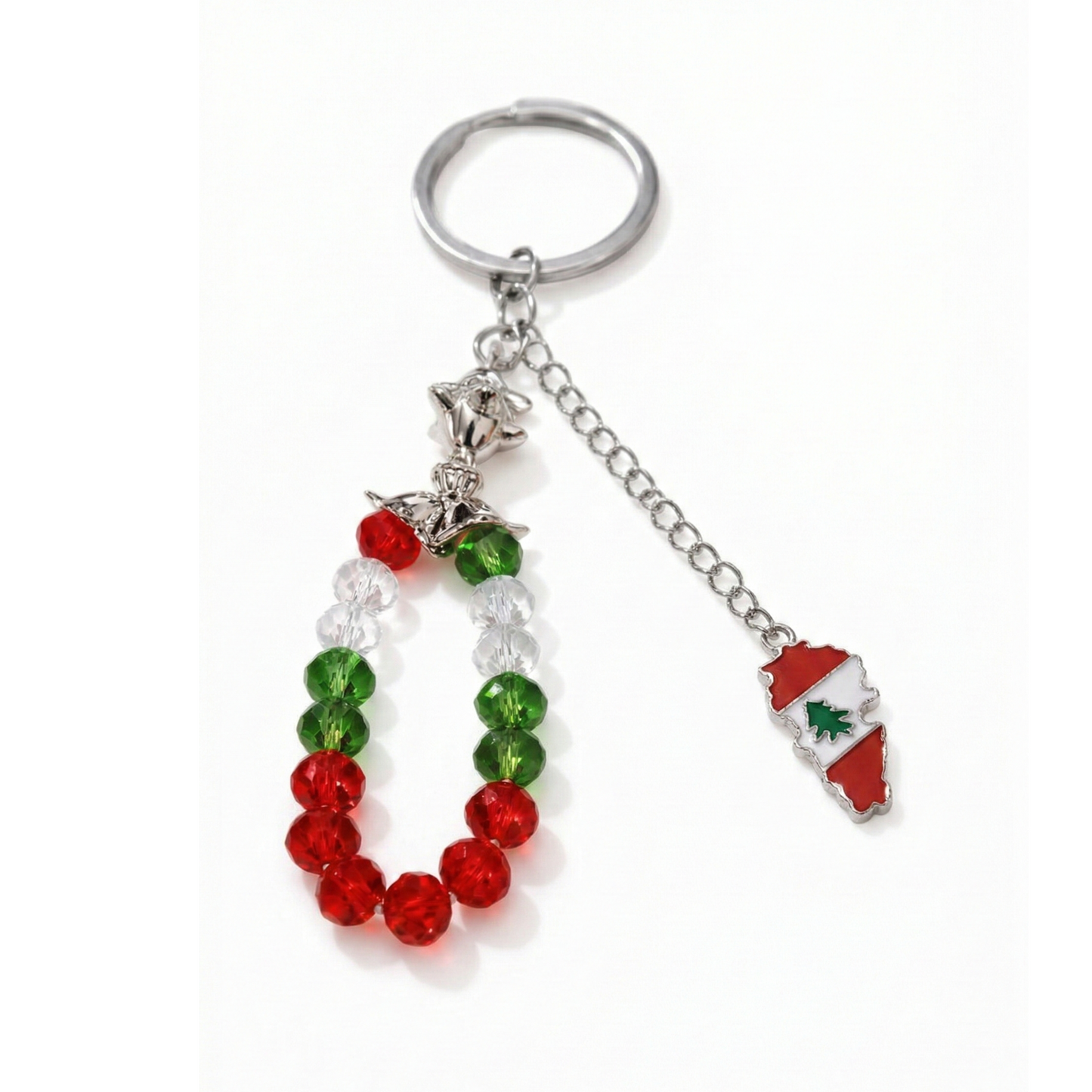 Lebanon Flag Map & Crystal Bead Keychain