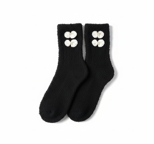 Houndstooth Bow Fuzzy Socks