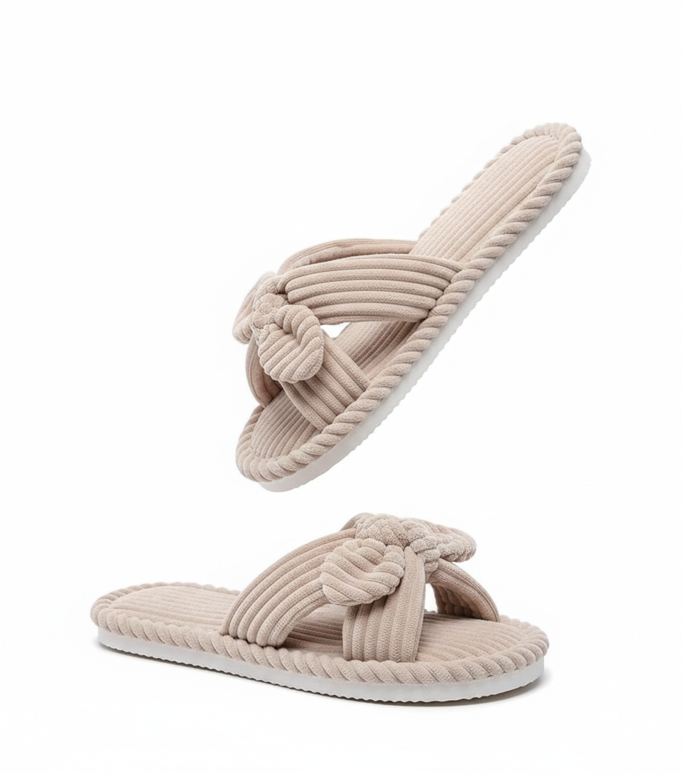 Corduroy Bow-Accent Indoor Slippers