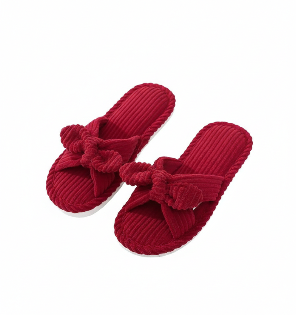 Corduroy Bow-Accent Indoor Slippers