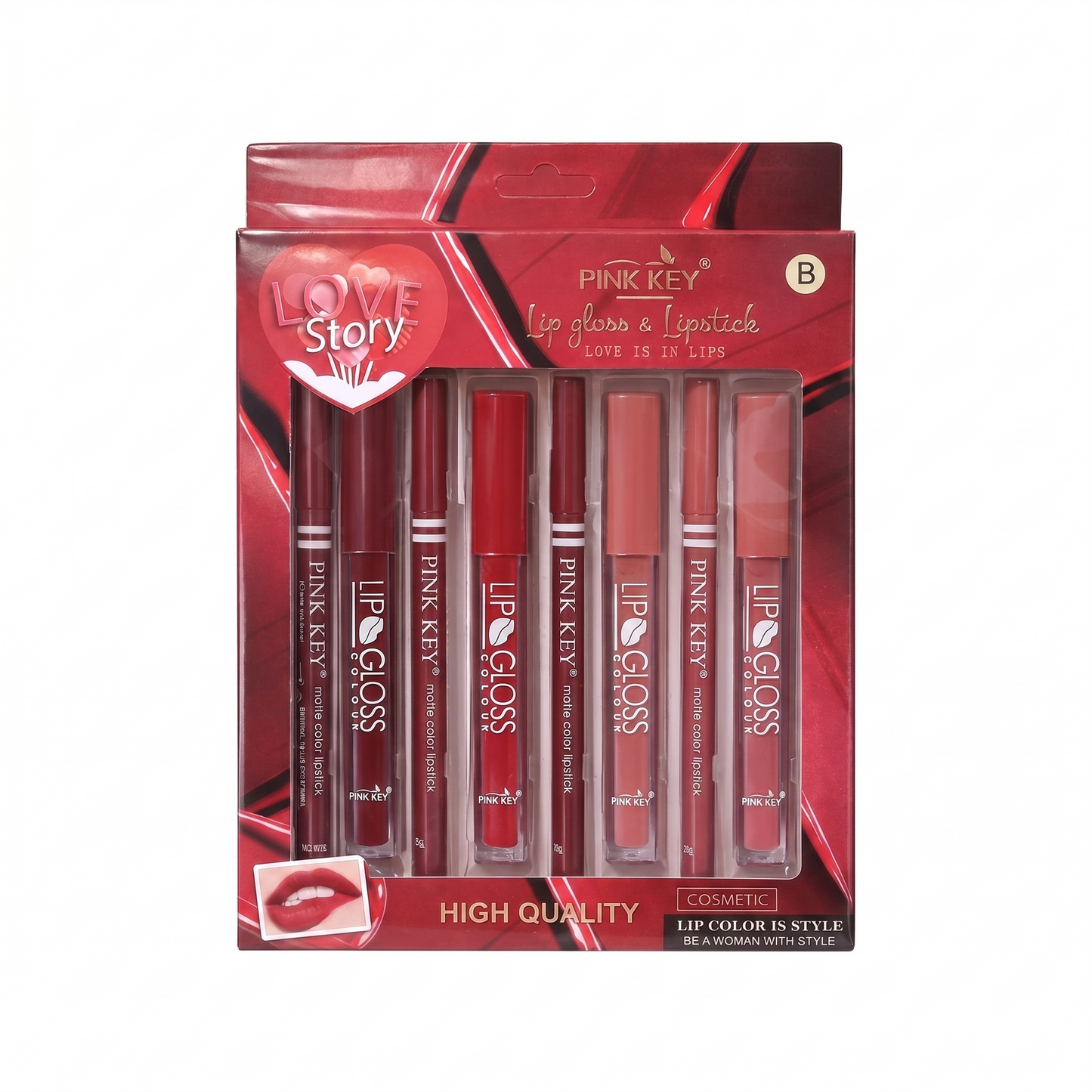 Pink Key Love Story Lip Gloss & Lipstick Set