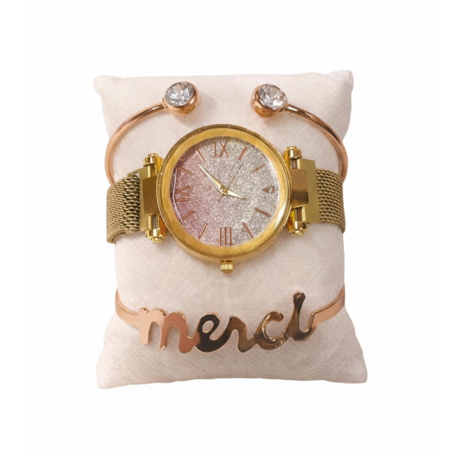 Sparkling Gold Watch & Bracelet Gift Set