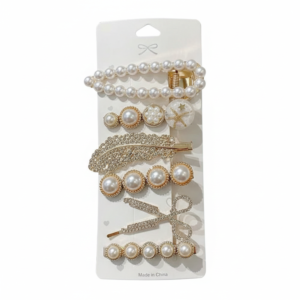 Elegant Pearl & Crystal Hair Clip Set