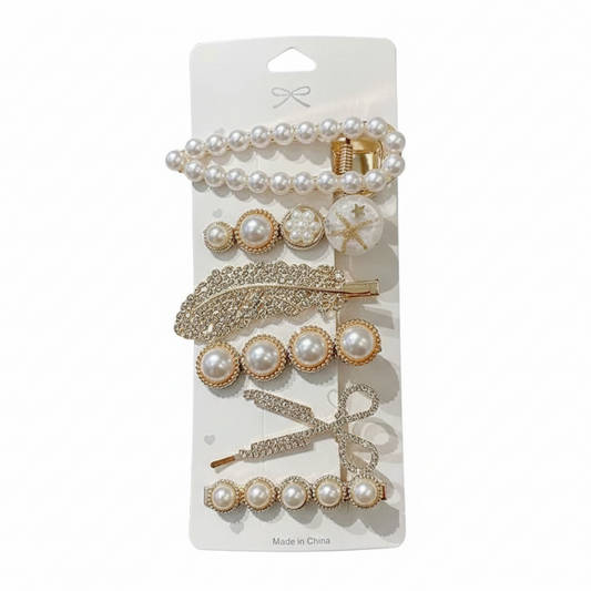 Elegant Pearl & Crystal Hair Clip Set