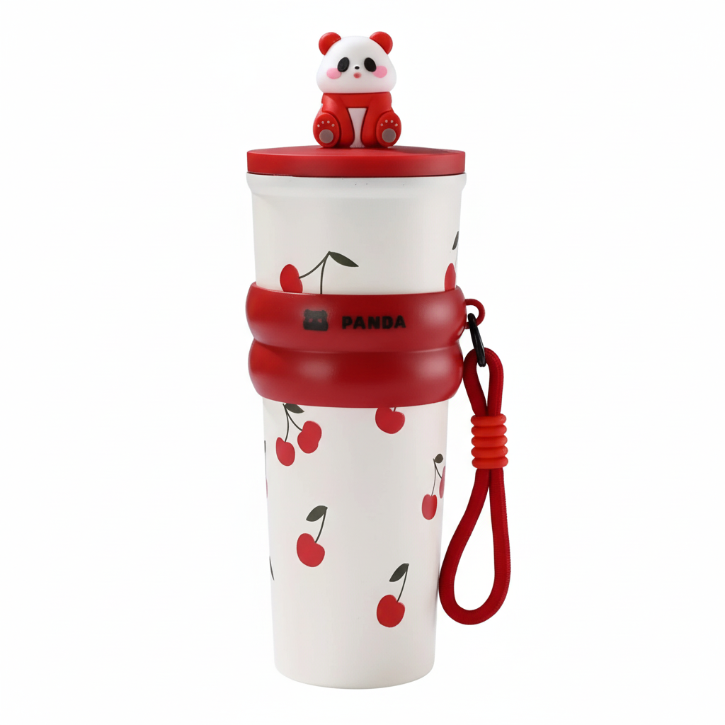Panda Cherry Pattern Stainless Steel Tumbler