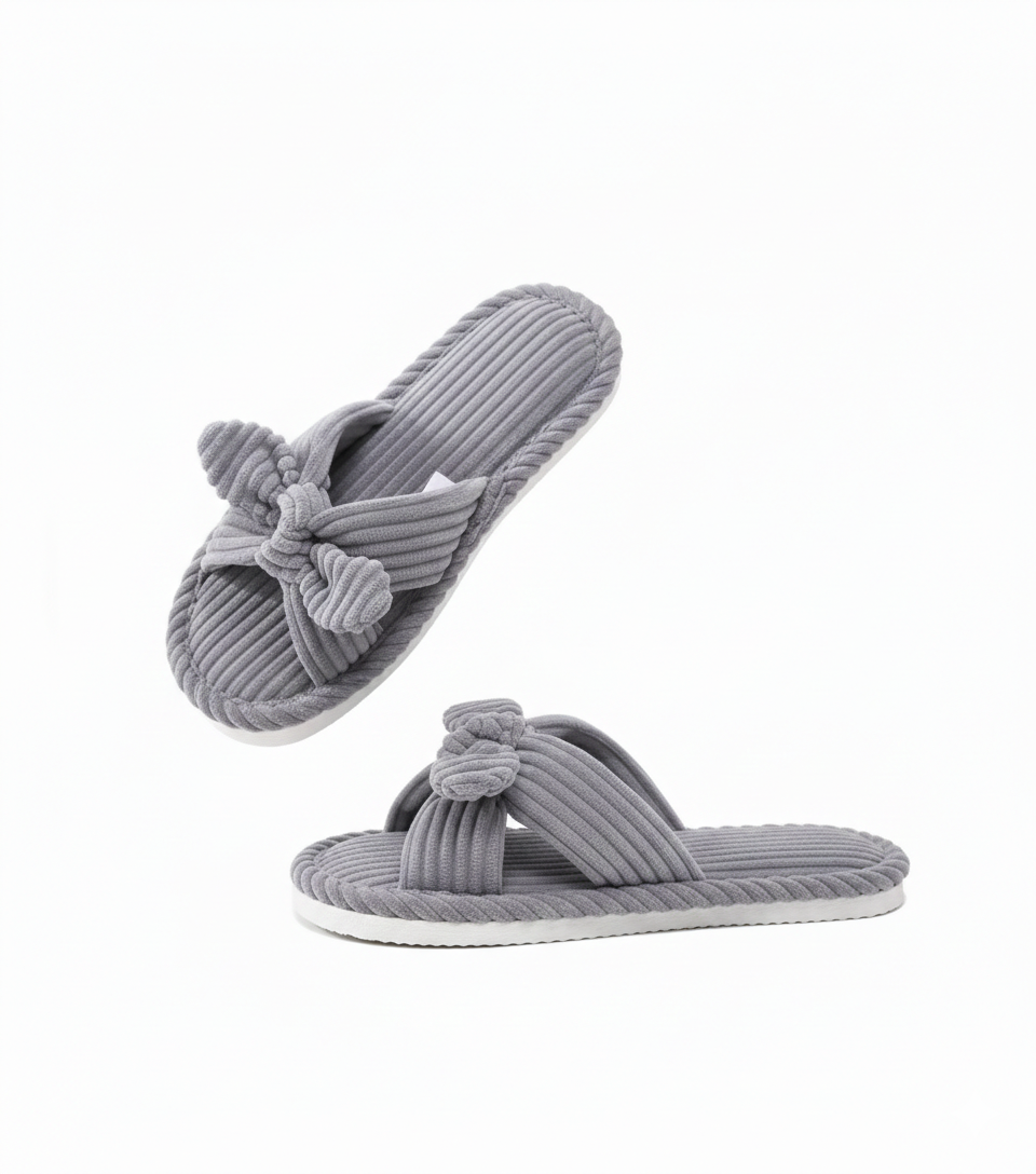 Corduroy Bow-Accent Indoor Slippers