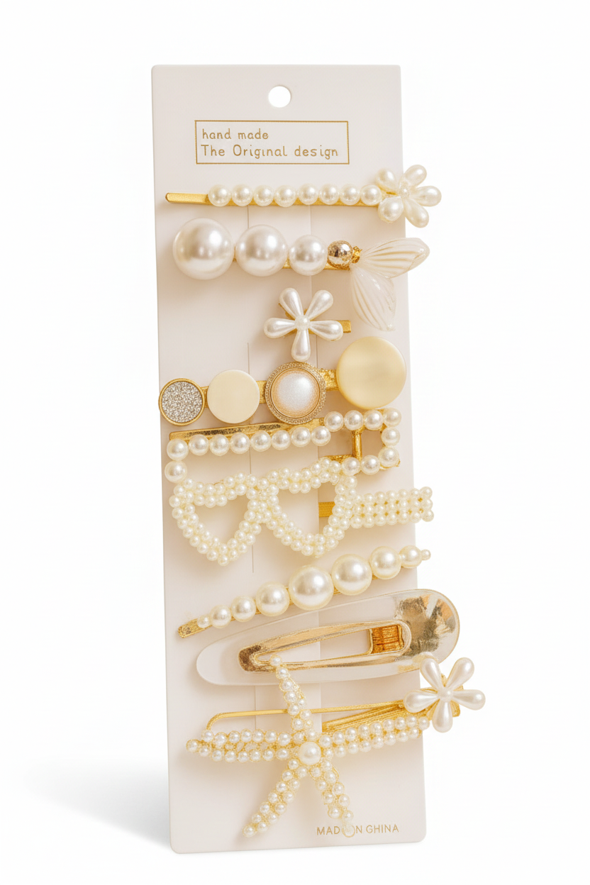 Elegant Pearl & Gold Hair Clip Set