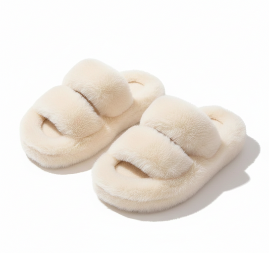 Cloud-Step Faux Fur Double-Strap Slides