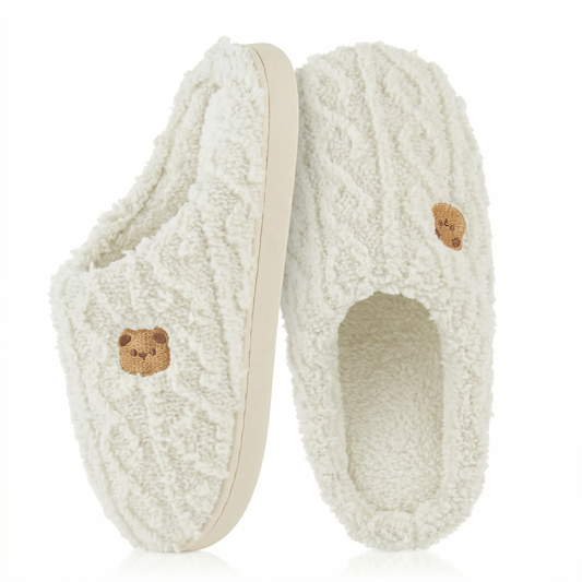 Cozy Bear Cable-Knit Slippers