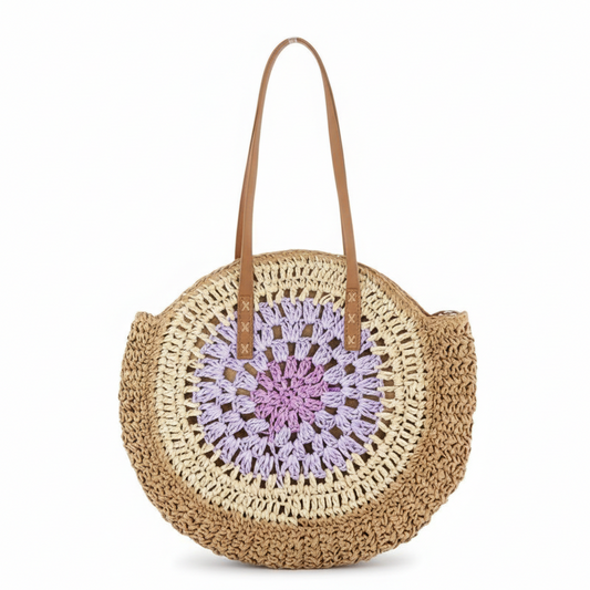 Round Straw Tote – Lavender Blossom Edition