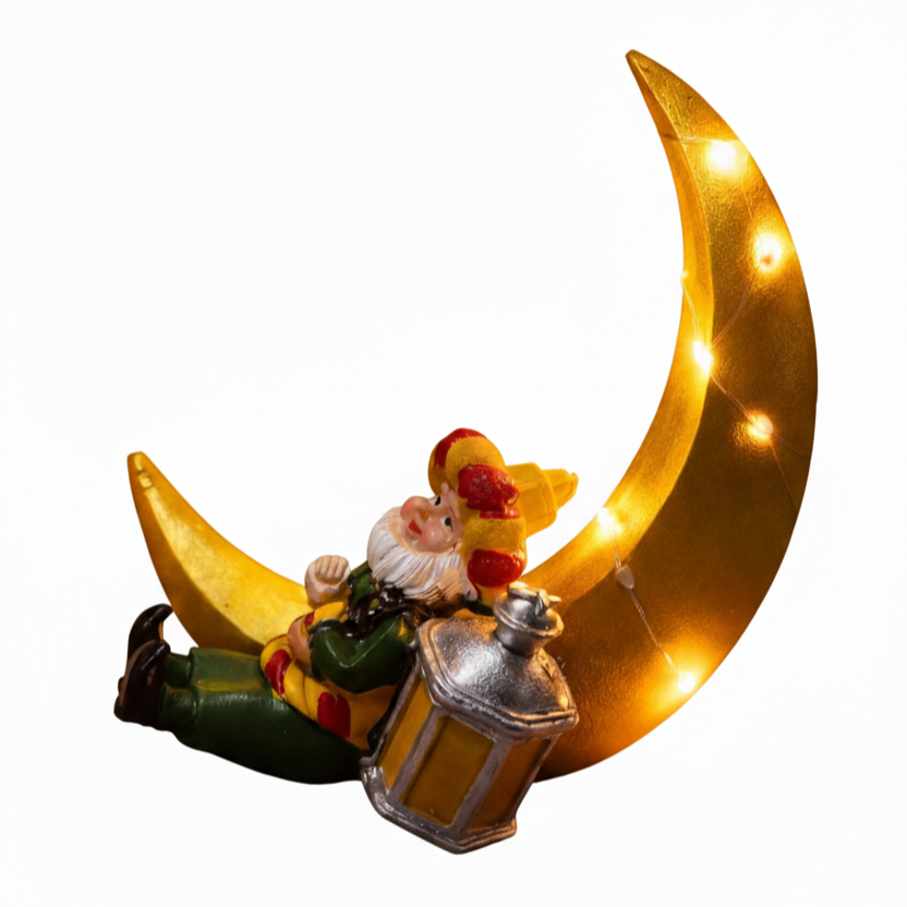 Illuminated Crescent Glow Ornament – Battery Powered Home Decor
