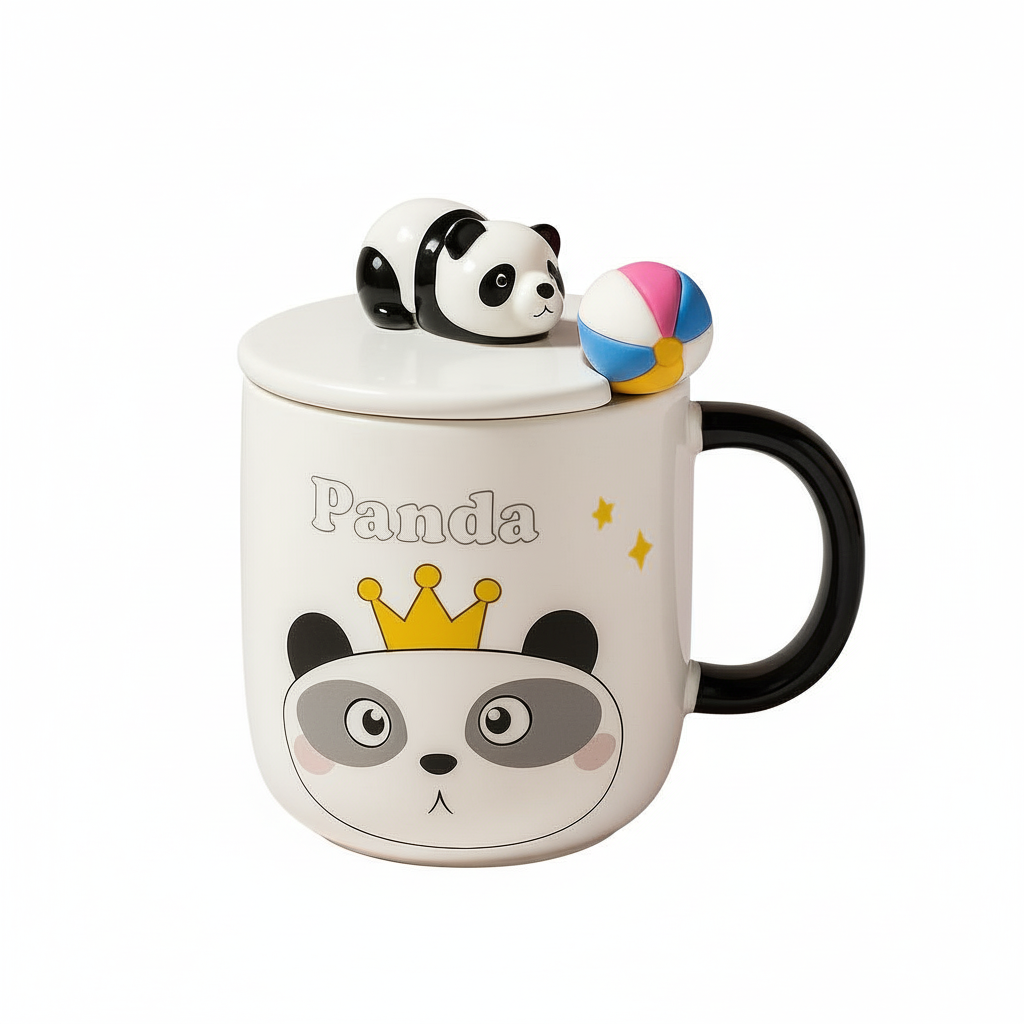 Panda King Mug with Lid and Spoon