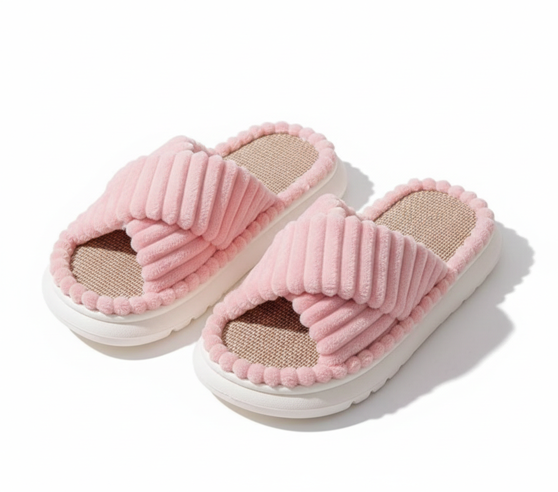 Cloud-Soft Ribbed Plush Slides
