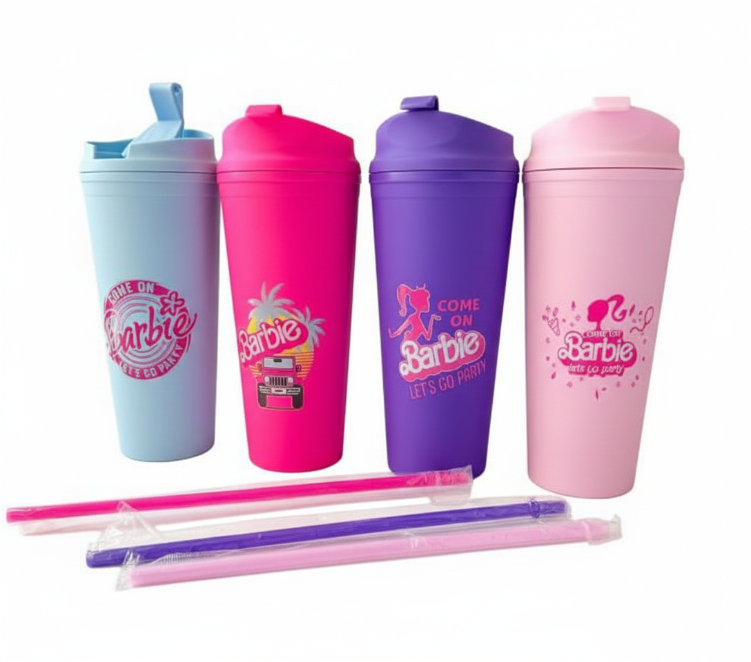 Barbie Reusable Travel Tumbler Set with Straws