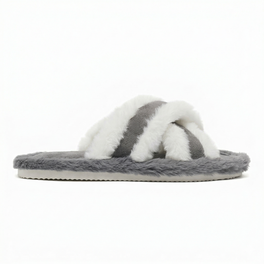 Plush Criss-Cross Faux Fur Slippers