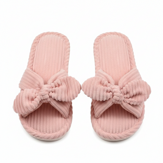 Corduroy Bow-Accent Indoor Slippers