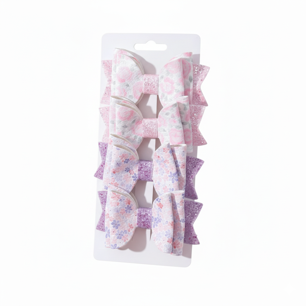 Floral & Glitter Faux Leather Hair Bow Sets
