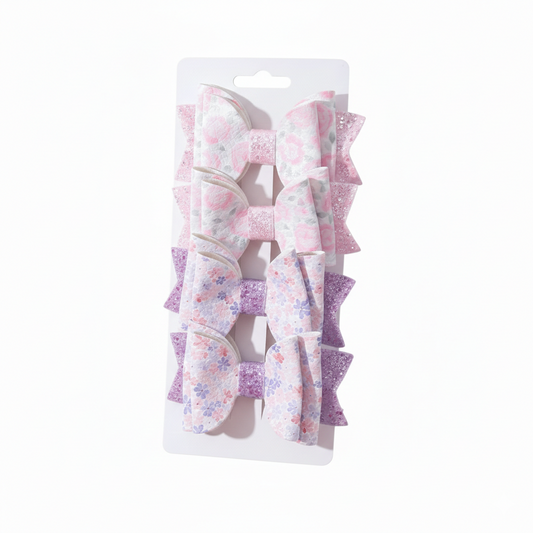 Floral & Glitter Faux Leather Hair Bow Sets