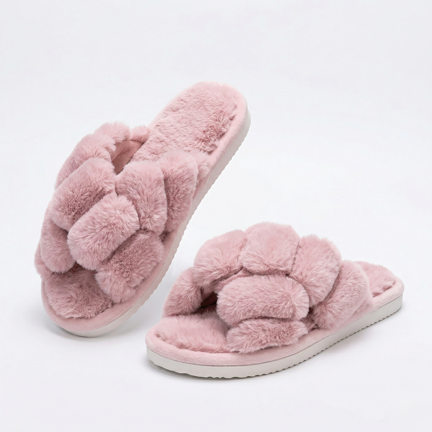 Cloud-Walk Braided Faux Fur Slides