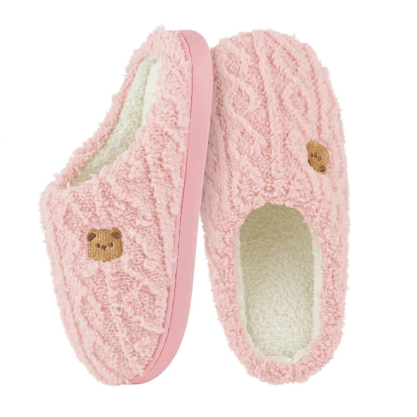 Cozy Bear Cable-Knit Slippers