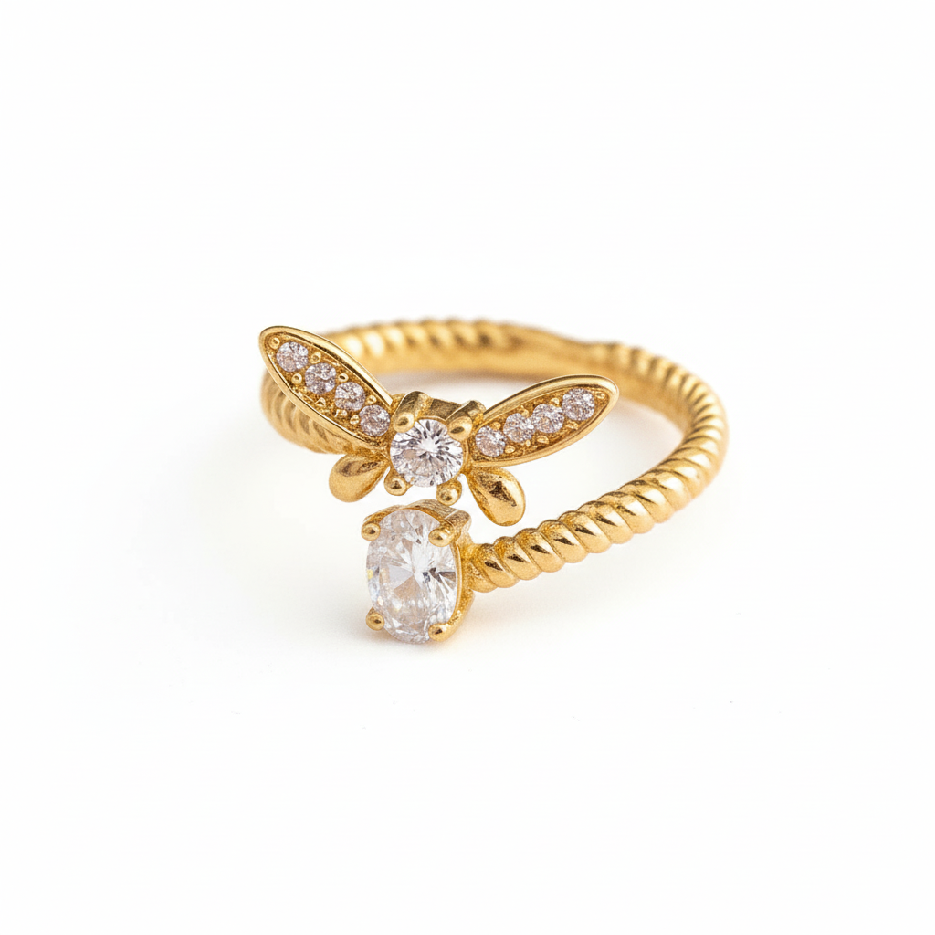 Golden Bee & Oval Gemstone Wrap Ring