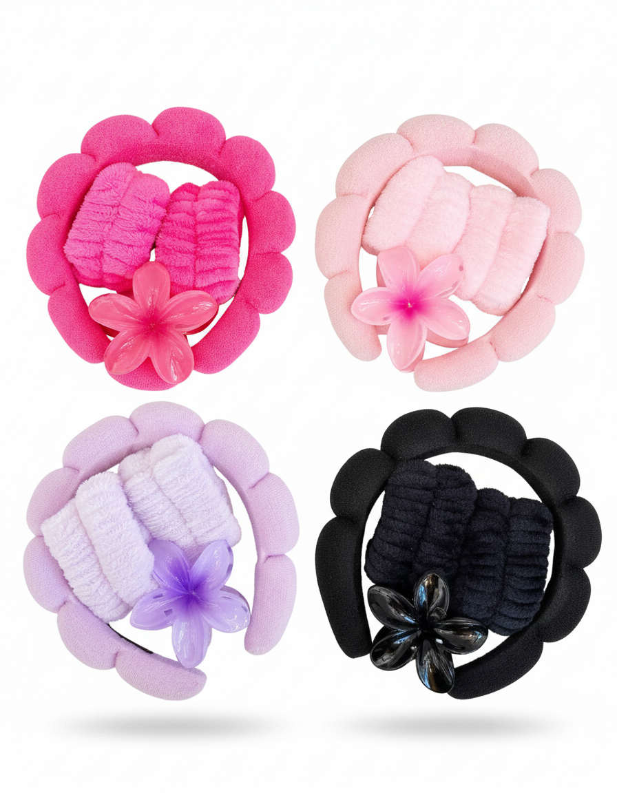Plush Headband, Wristbands & Floral Clip