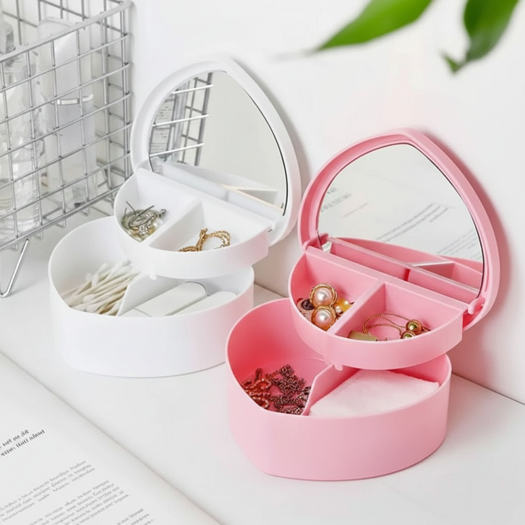 Heart-Shaped Rotating Jewelry & Cosmetic Organizer
