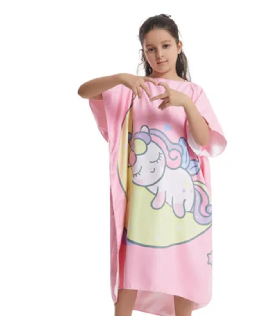 Kids Unicorn Hooded Beach Poncho Towel – Soft Quick-Dry Swim Cover-Up