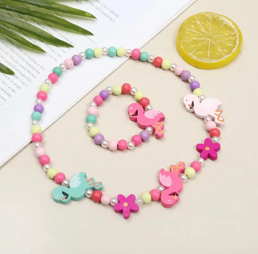 Kids' Wooden Animal Jewelry Set (Necklace & Bracelet)