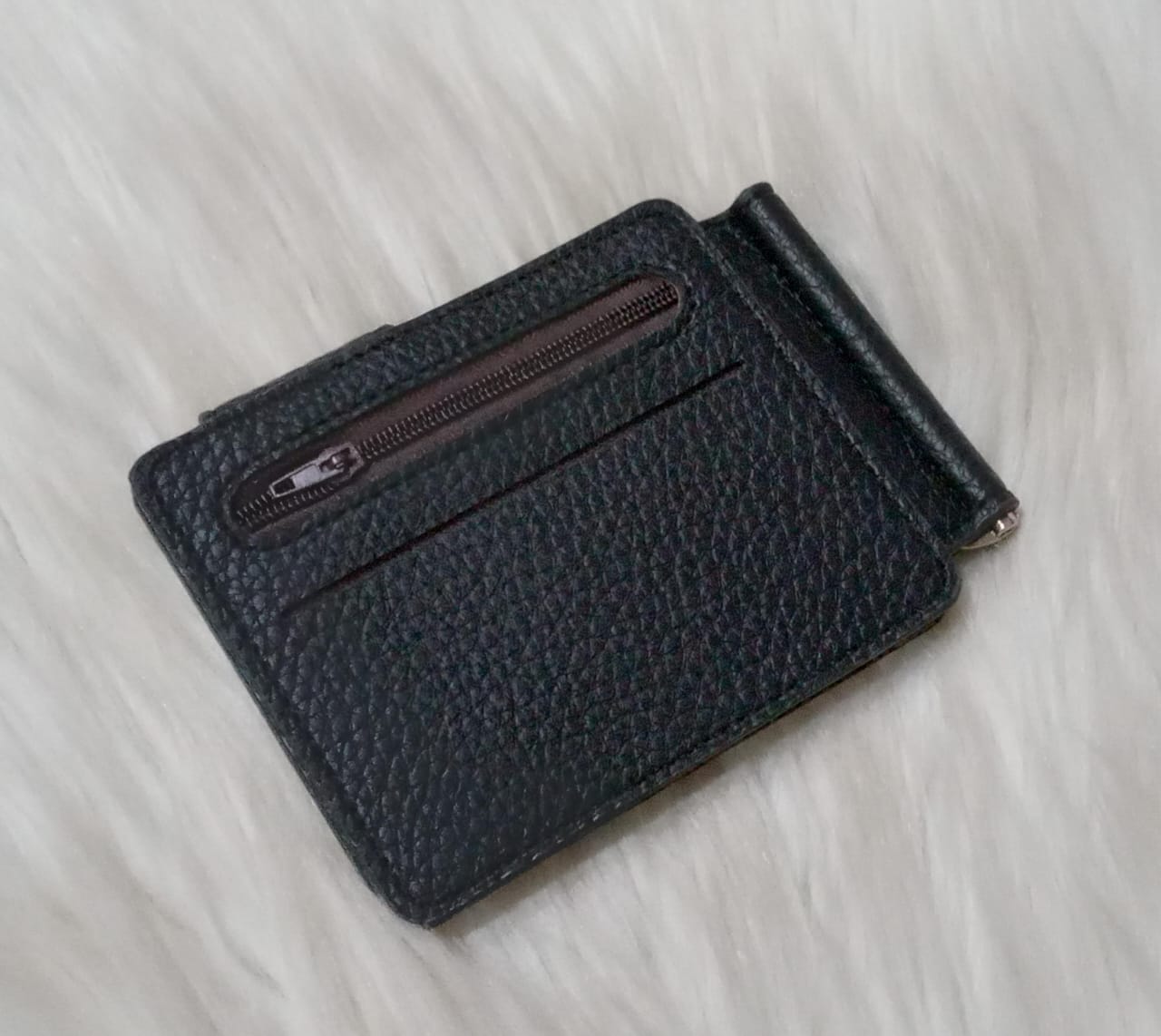 Slim Textured Leather Money Clip Wallet