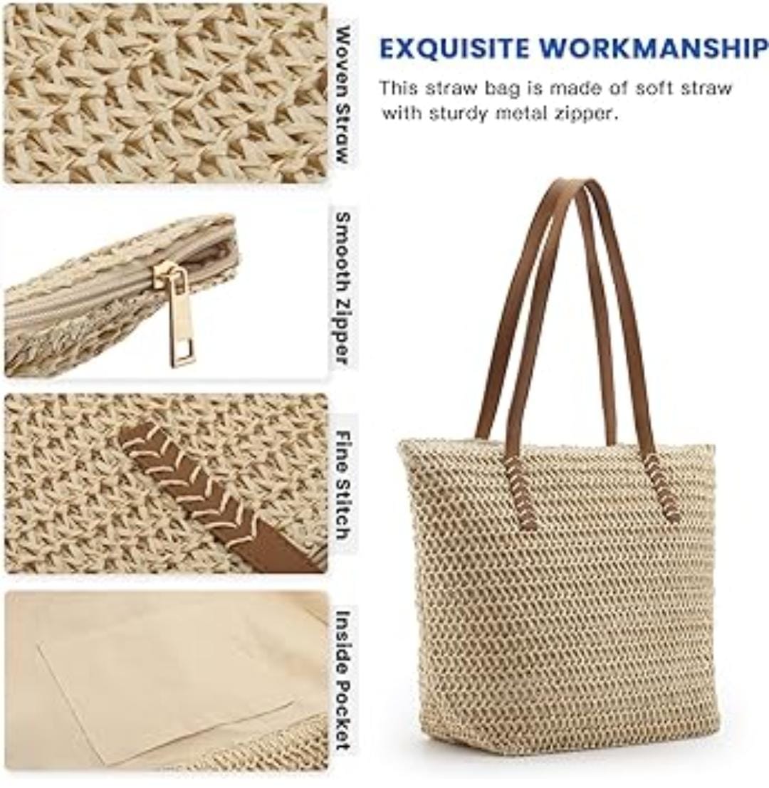 Classic Woven Straw Tote Bag