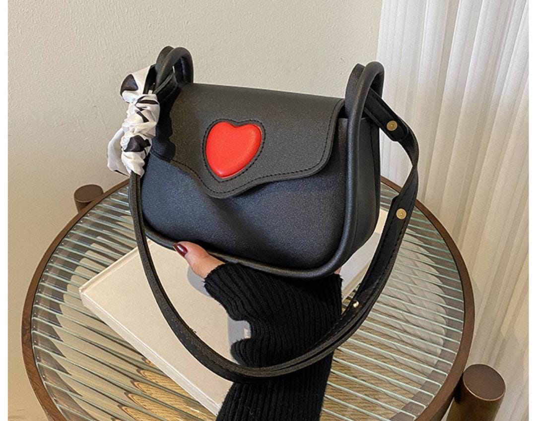 Heart Accent Crossbody Bag with Ribbon Charm