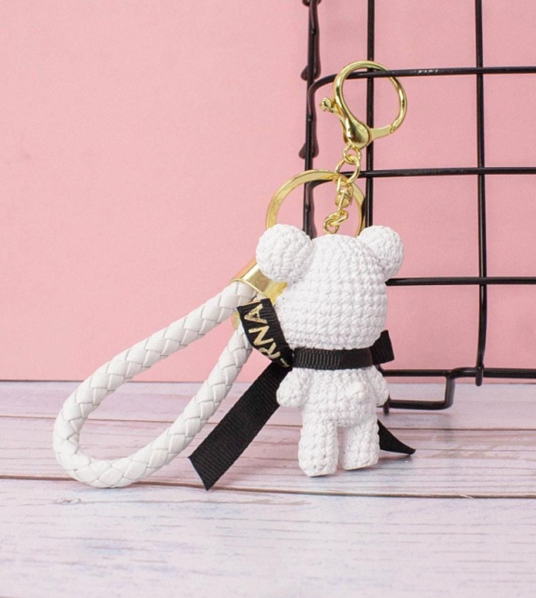 Crochet-Style Bear Bag Charm & Keychain