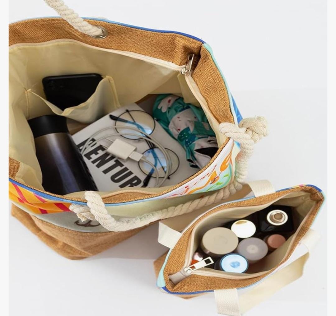 Tropical Escape Beach Tote & Matching Pouch Set