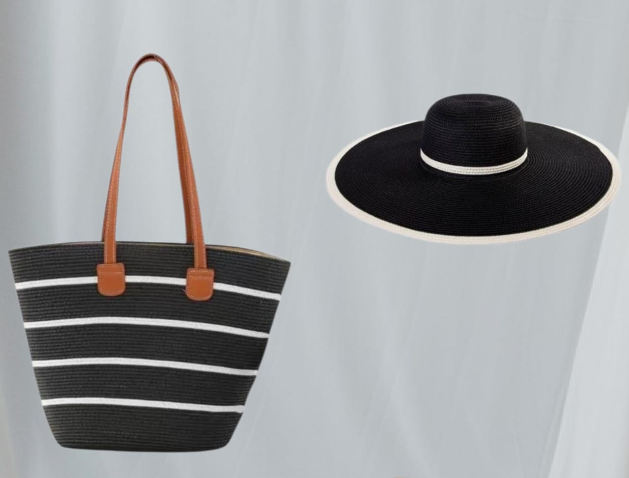 Straw Beach Tote and Floppy Hat Set