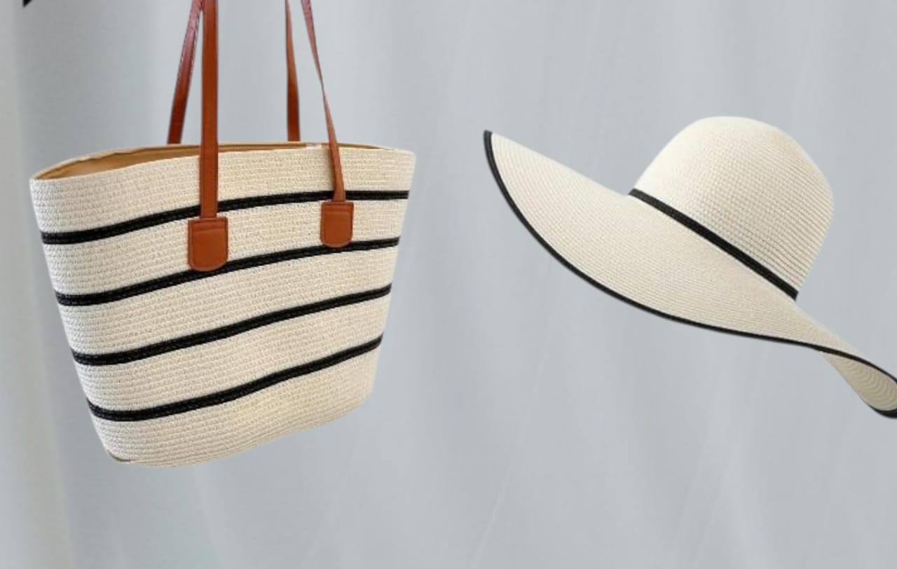 Straw Beach Tote and Floppy Hat Set