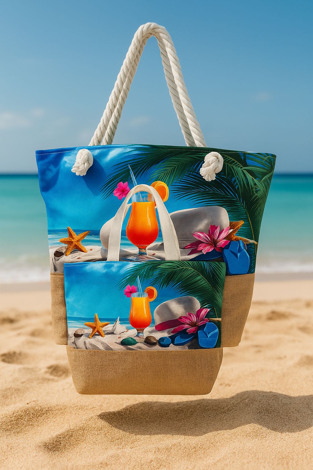 Tropical Escape Beach Tote & Matching Pouch Set