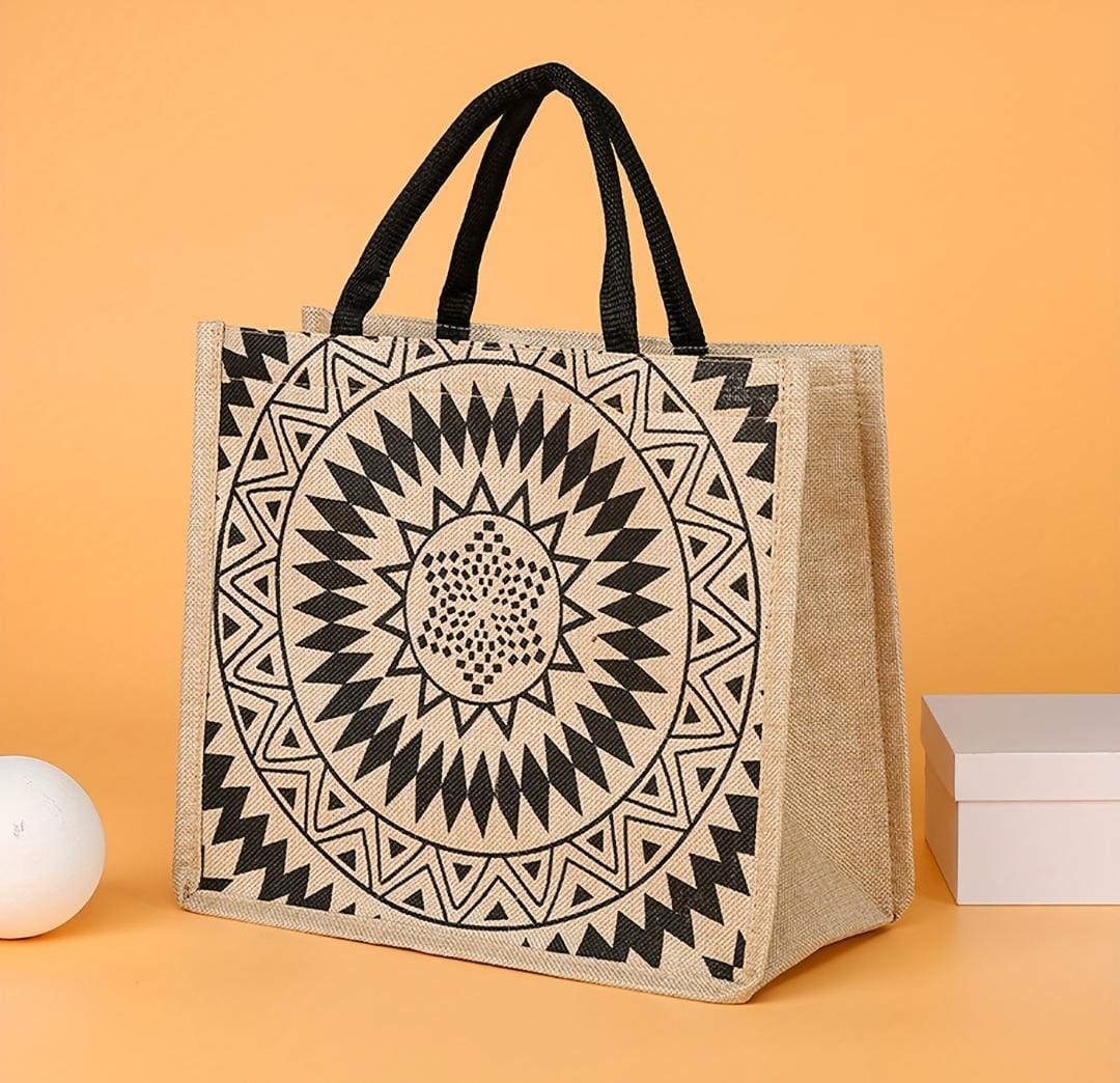 Eco-Friendly Mandala & Tree Jute Tote Bag