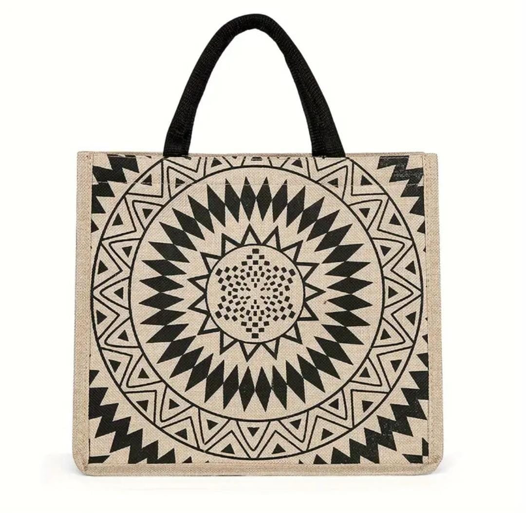 Eco-Friendly Mandala & Tree Jute Tote Bag