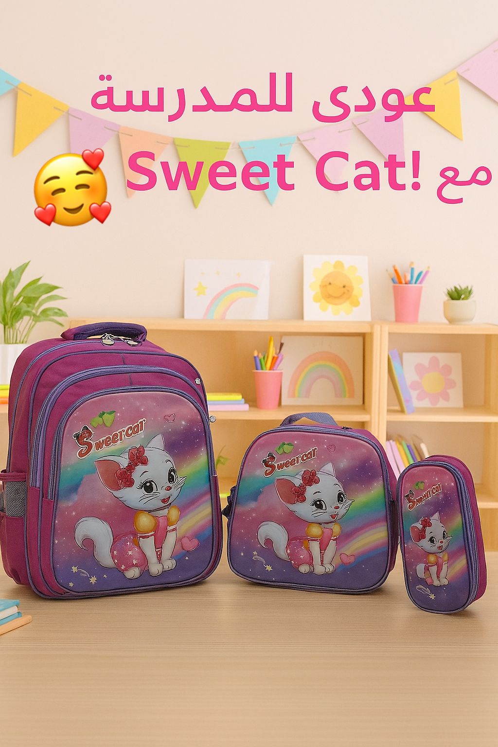School Backpack + Lunch Box + Pencil Case Bundle