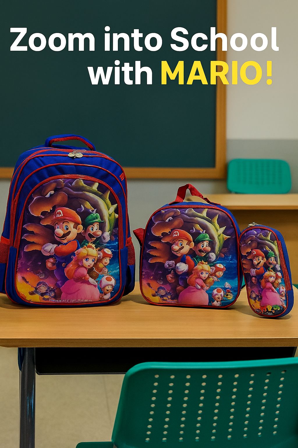 School Backpack + Lunch Box + Pencil Case Bundle