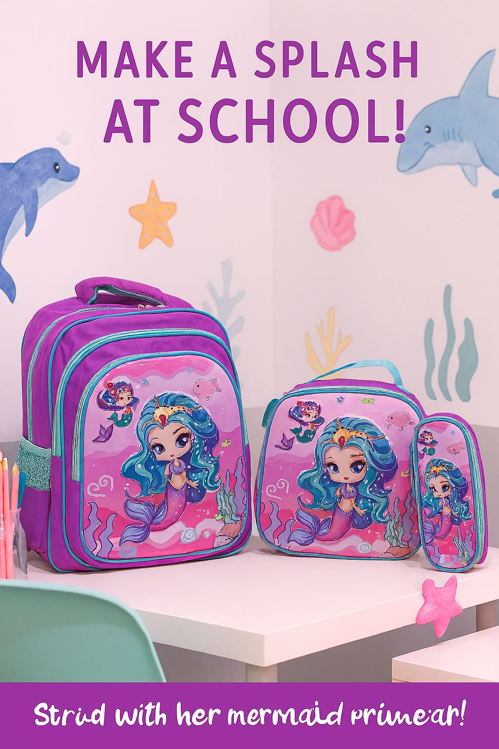 School Backpack + Lunch Box + Pencil Case Bundle