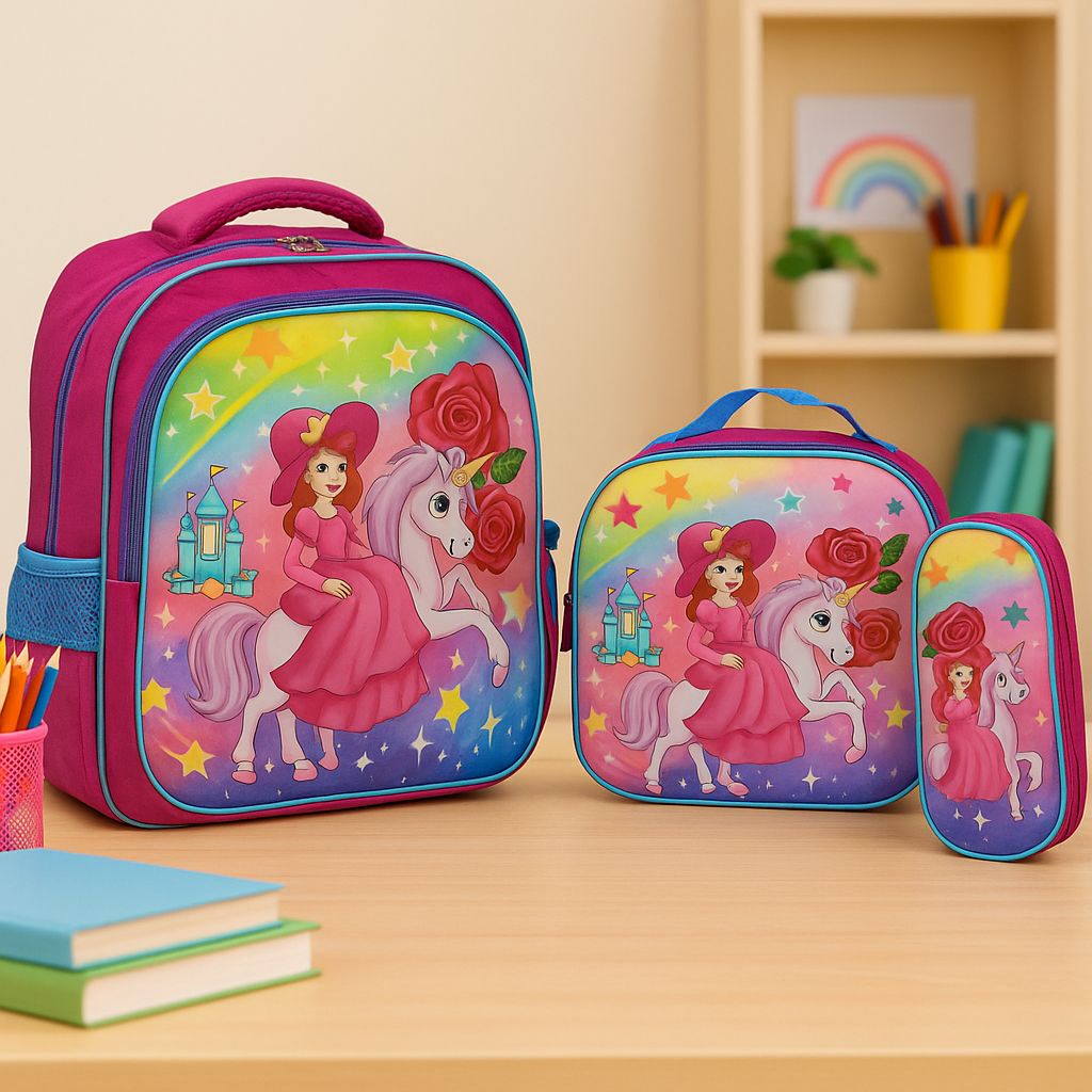 School Backpack + Lunch Box + Pencil Case Bundle