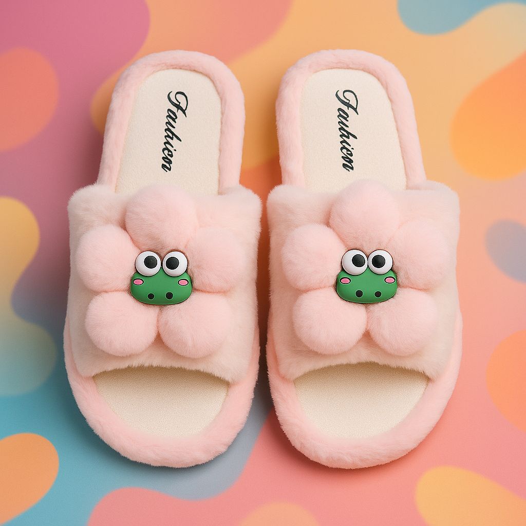 Fuzzy Froggy Flower Slippers