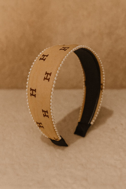 Elegant Pearl-Trimmed Monogram Headbands