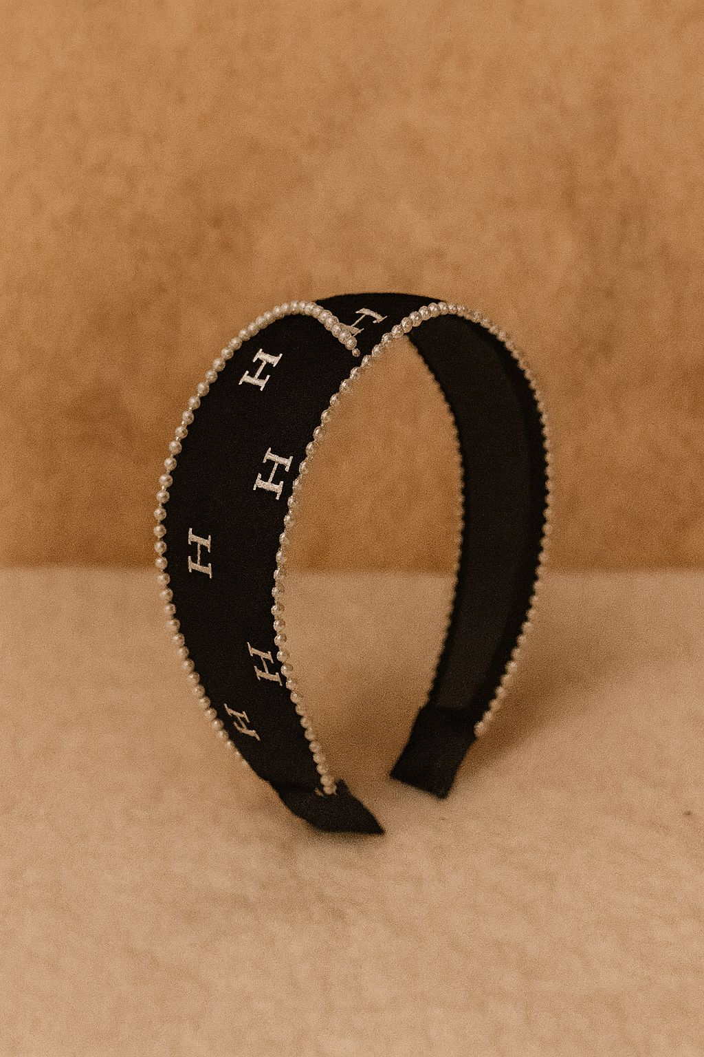 Elegant Pearl-Trimmed Monogram Headbands