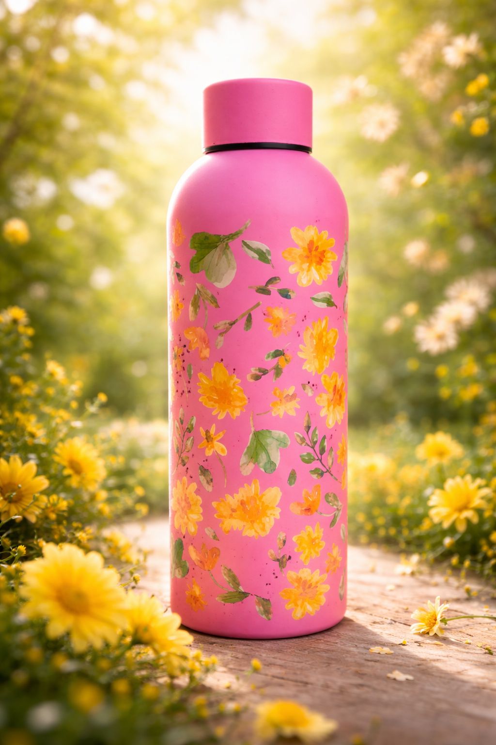 Daisy Pattern Stainless Steel Water Bottle