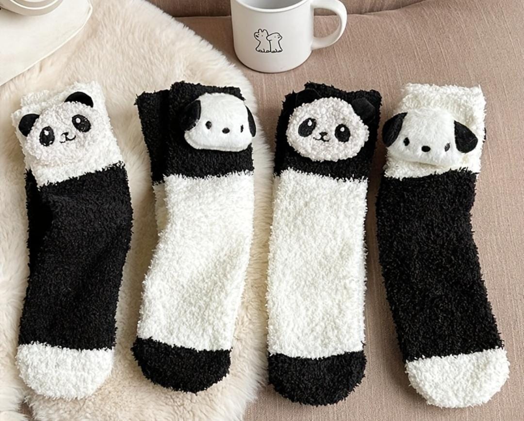 Pochacco and Panda Plush Fuzzy Socks